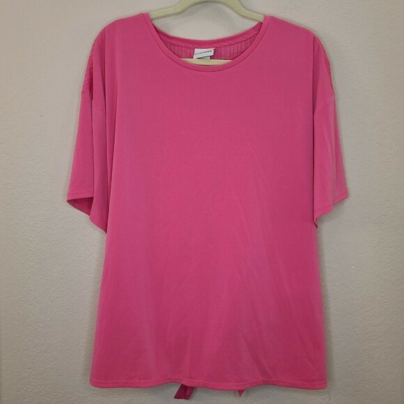 Ava & Viv Tops - Ava & Viv Top Womens 2X Pink Knit Woven Embroidered Short Sleeve Tie Back Summer